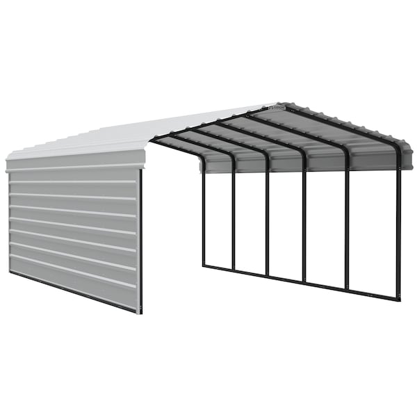 Arrow Storage Products Galvanized Steel Carport, W/ 1-Sided Enclosure, Compact Car Metal Carport Kit, 12'x24'x7', Eggshell CPH122407ECL1 - main